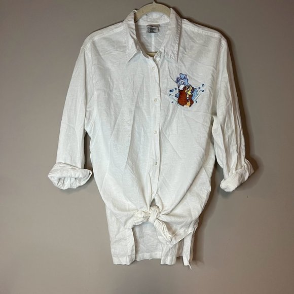 Vintage Disney Store Lady & The Tramp Embroidered White Shirt 90s RARE - Picture 2 of 9